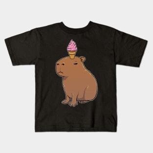 Capybara with Strawberry Ice Cream on its head Kids T-Shirt